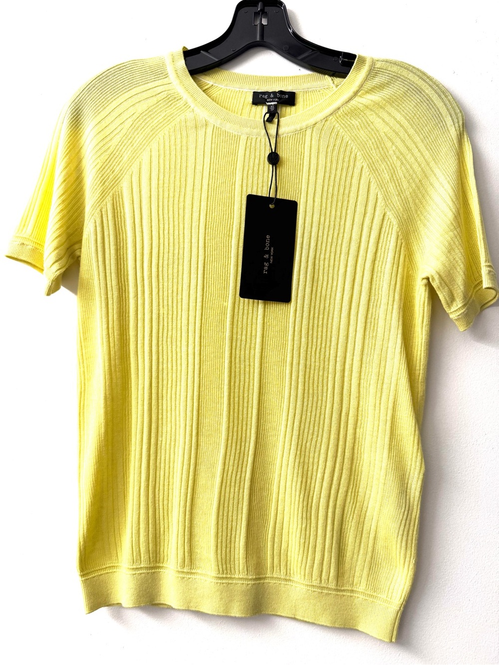 rag & bone Short Sleeve Ribbed Top - Pale Yellow